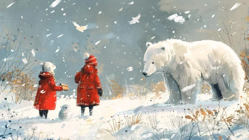 Kids Meet Polar Bear in Winter Wonderland