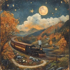Autumn Train at Night
