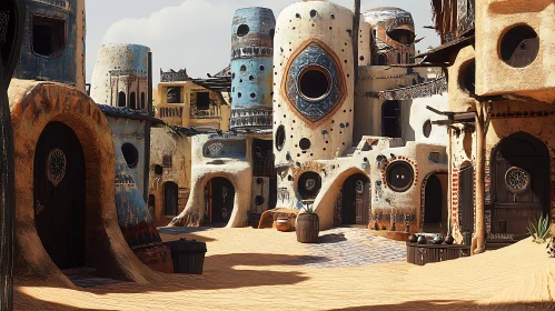 Arched Adobe Buildings in Desert