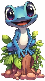 Playful Blue Frog Illustration