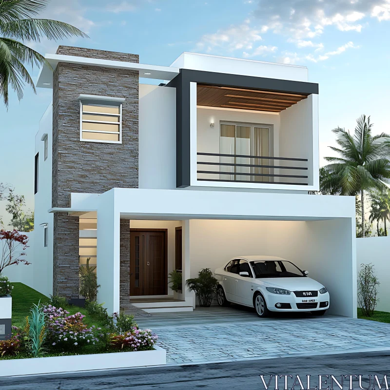 Contemporary Home Exterior with Beautiful Garden AI Image