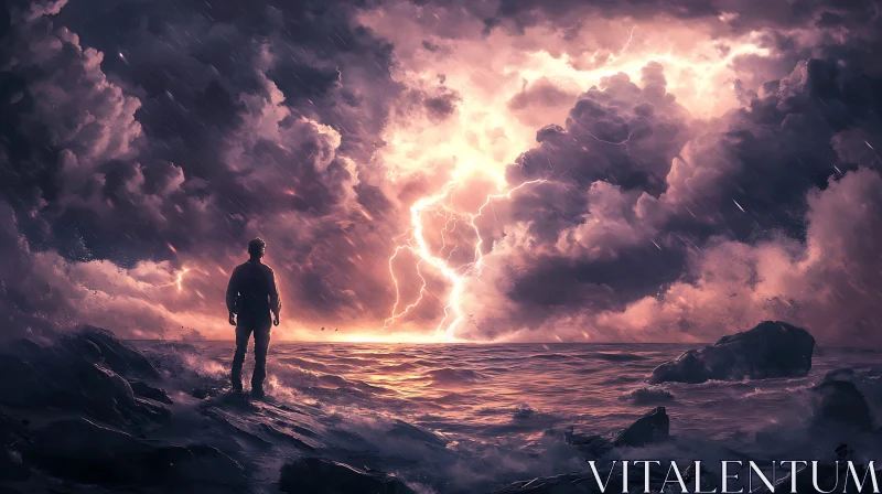 Tempestuous Sea Under Lightning Sky