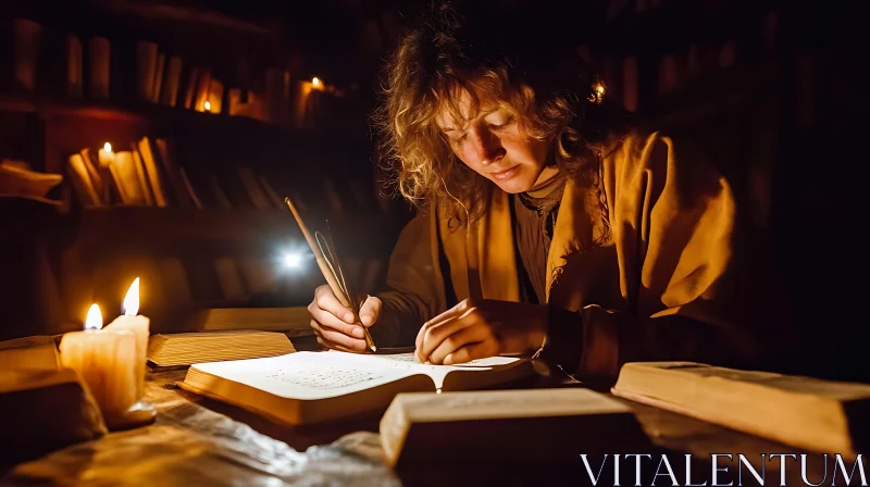 Candlelit Scribe at Work