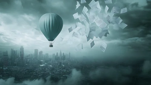 Floating Papers in Urban Dreamscape