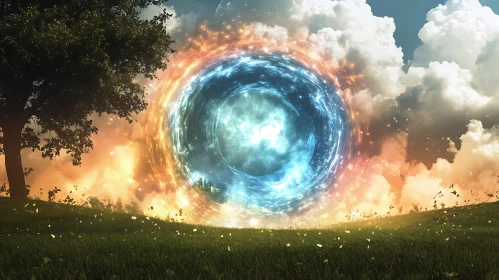 Mystical Portal Over Green Field