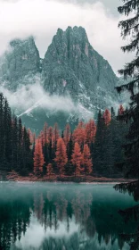 Tranquil Mountain Scene with Mist and Reflective Waters