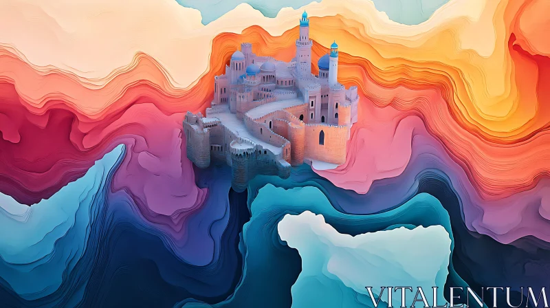 Whimsical Castle in a Swirling Landscape