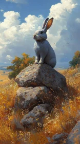 Rabbit in Tranquil Field Setting