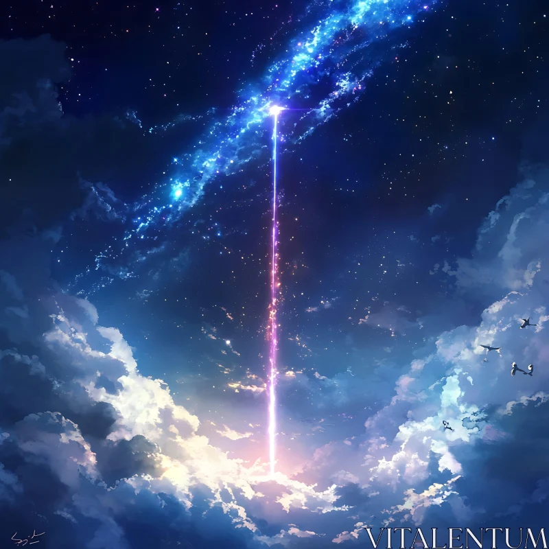 Night Sky Beam Connecting Stars
