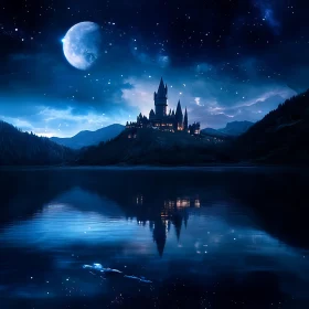 Nighttime Castle Lake Reflection
