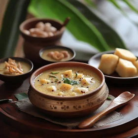 Rustic Soup Presentation with Wooden Accents