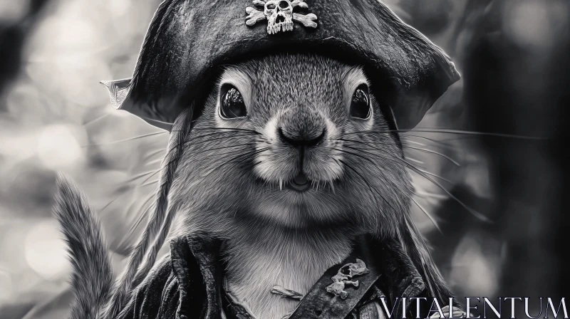 Pirate Squirrel in Black and White