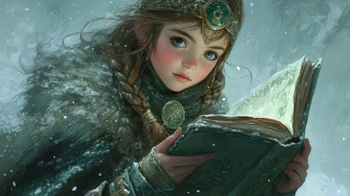 Young Reader in Winter Scene