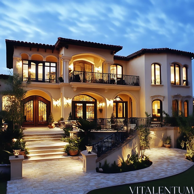 Elegant Mediterranean Villa at Dusk