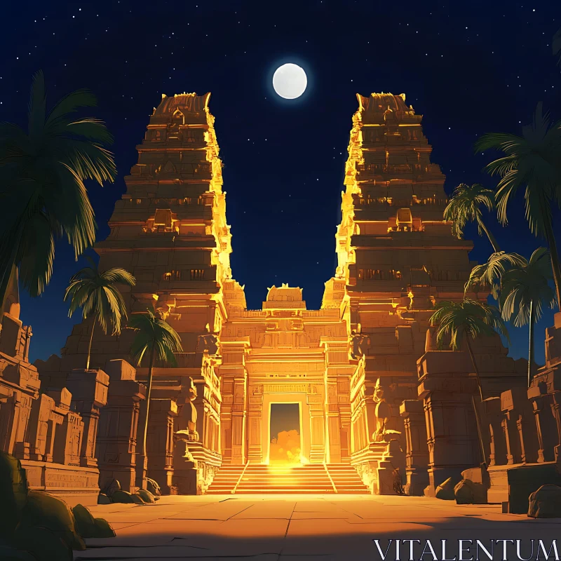 Ancient Temple Under Moonlight