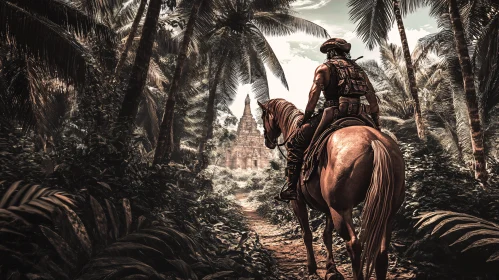 Adventurer on Horseback in Jungle