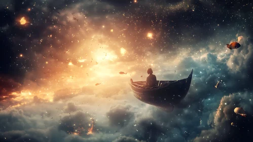Celestial Voyage: A Surreal Boat Journey