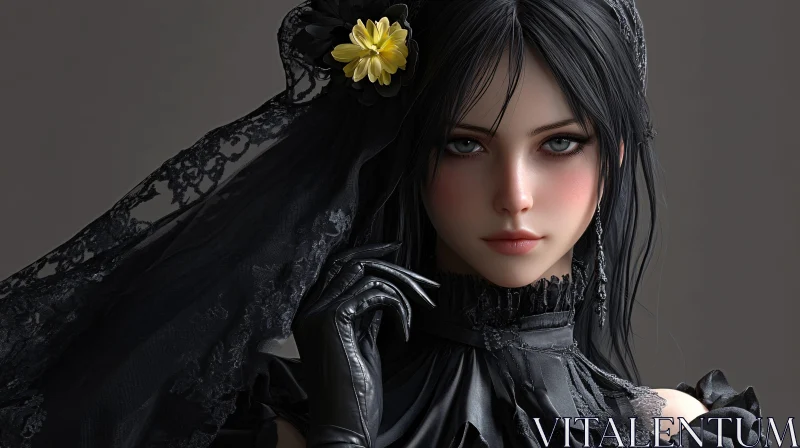 Gothic Beauty with Yellow Flower
