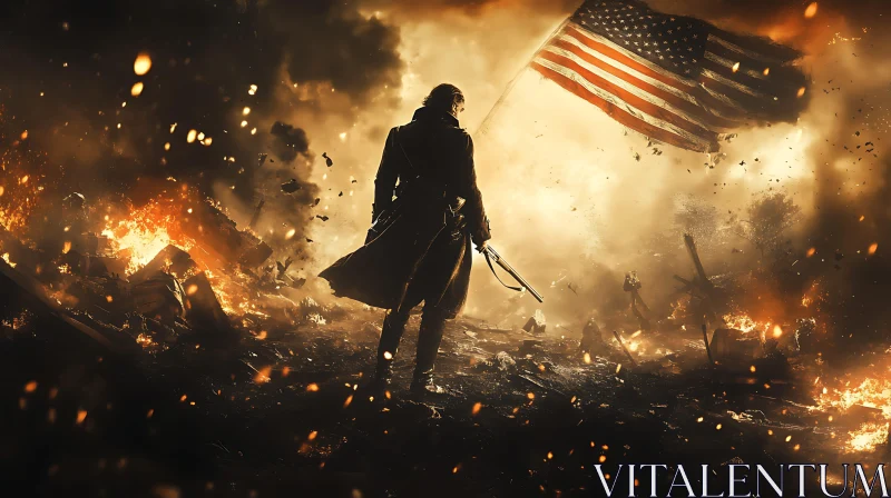 American Warrior in Fiery Landscape