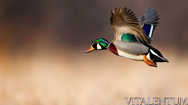 Flying Mallard Duck Bird in the Sky AI Image