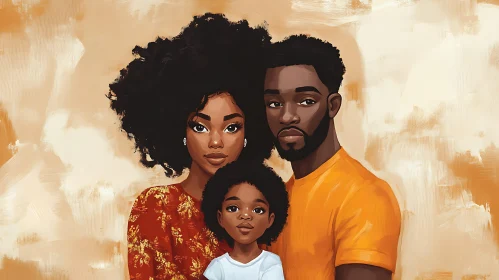 Charming Family Illustration with Warm Color Palette