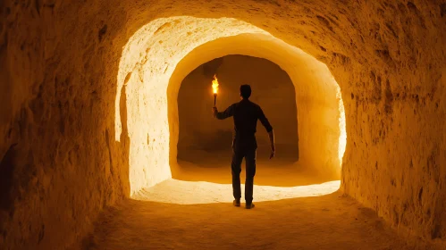 Torchbearer in Underground Tunnel