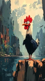 Whimsical Rooster Overlooking Cliffs