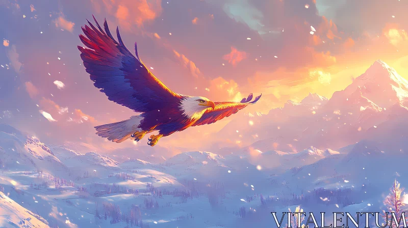 Majestic Eagle in a Snowy Sunset