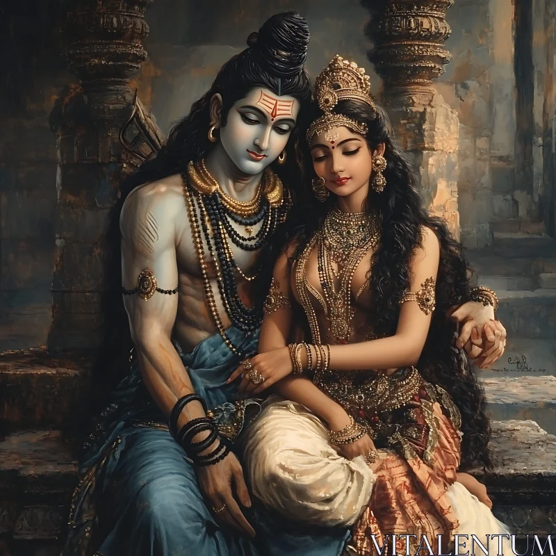 Serene Deities in Tranquil Embrace