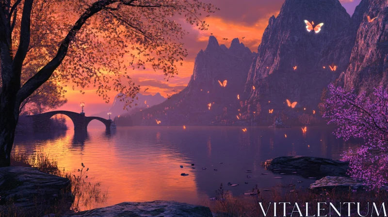 Tranquil Lake and Mountain Scene