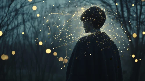 Silhouette with Glowing Lights
