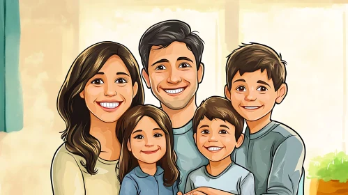 Joyful Family Cartoon Art