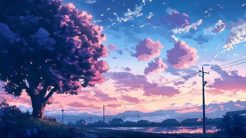 Pastel Sunset Over Peaceful Countryside
