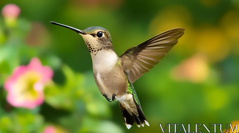 Hovering Hummingbird Amidst Flowers