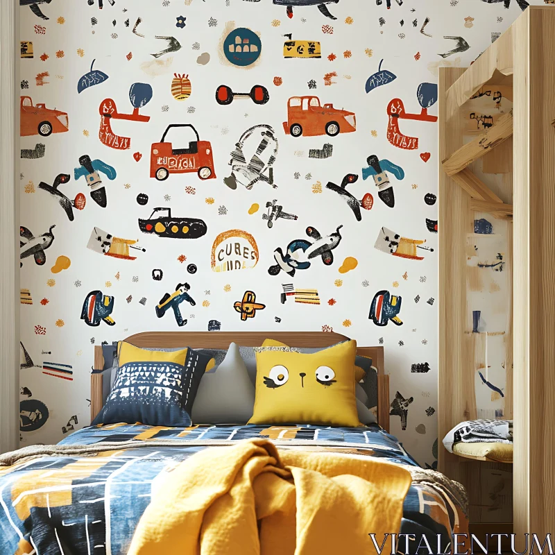 Playful Kids' Room Decor with Cars and Planes