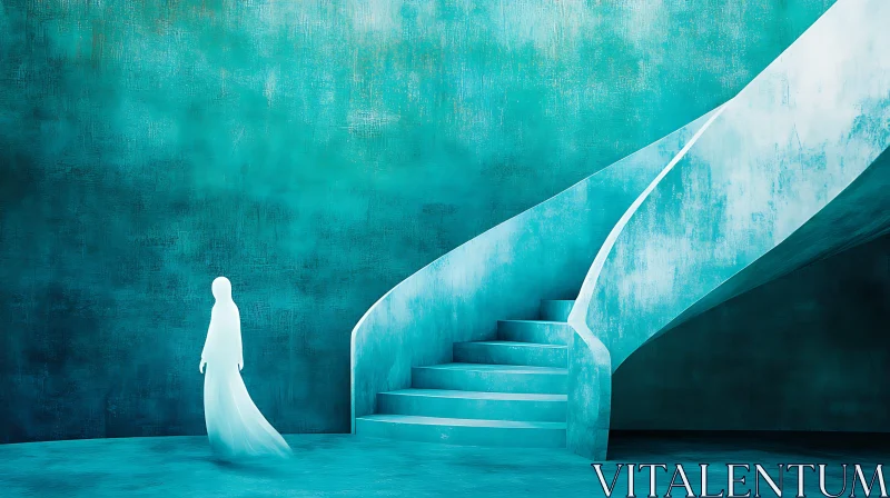 Teal Steps: Figure in a Monochromatic Dream