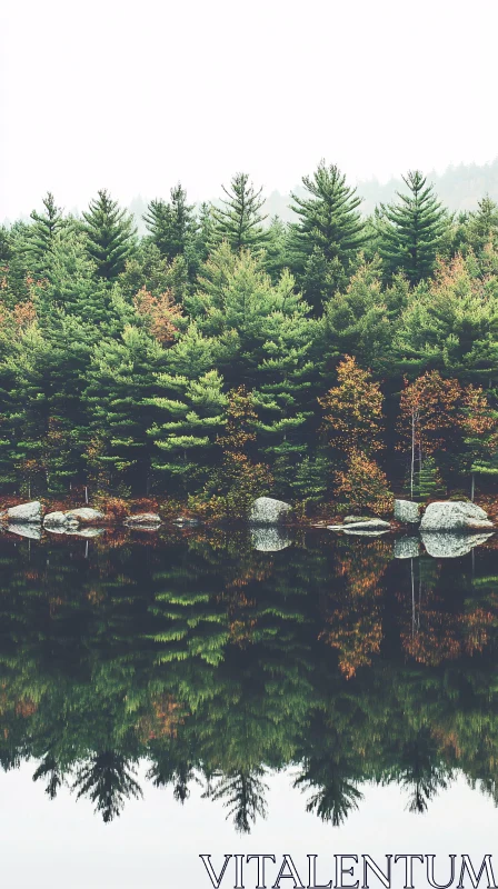 Tranquil Autumn Forest Reflected in Clear Waters