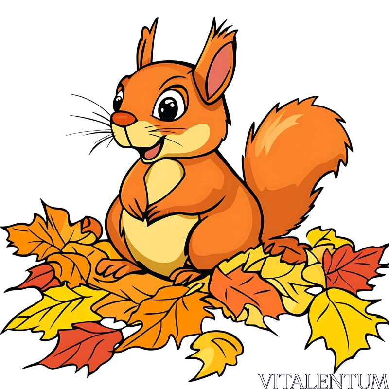 Cute Squirrel Cartoon with Fall Foliage