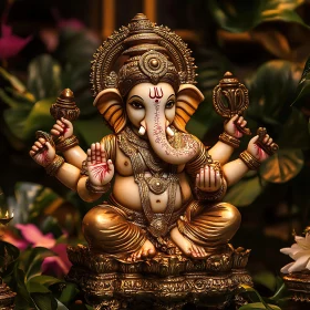 Golden Ganesha Amidst Verdant Foliage