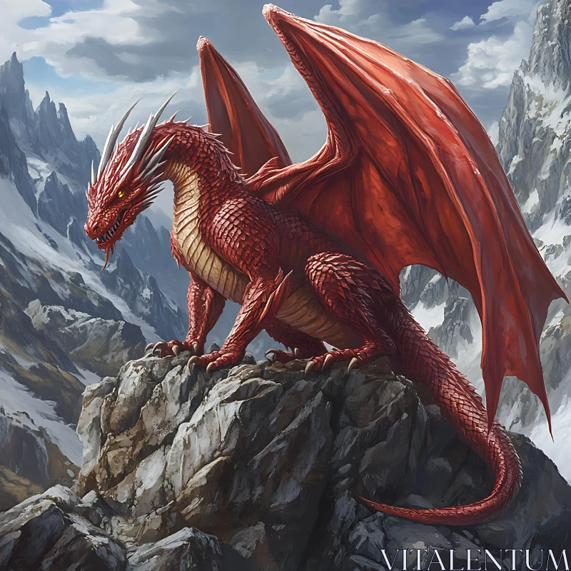 Crimson Dragon on Snowy Mountain Top
