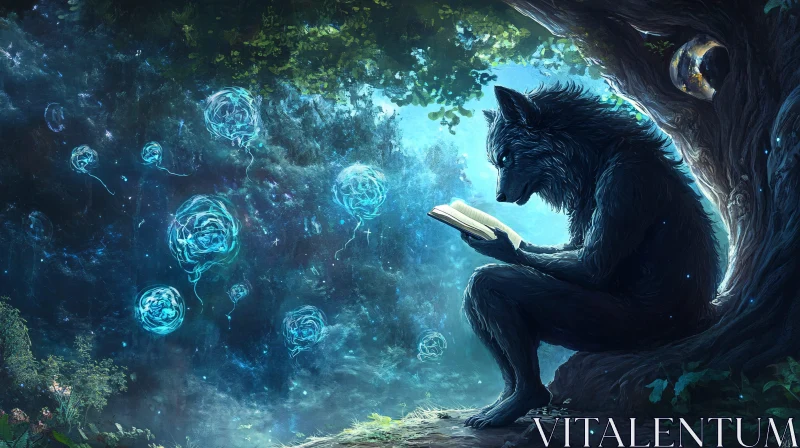 Enchanted Wolf Reader in the Woods