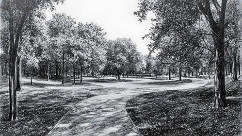 Monochrome Park Path Art