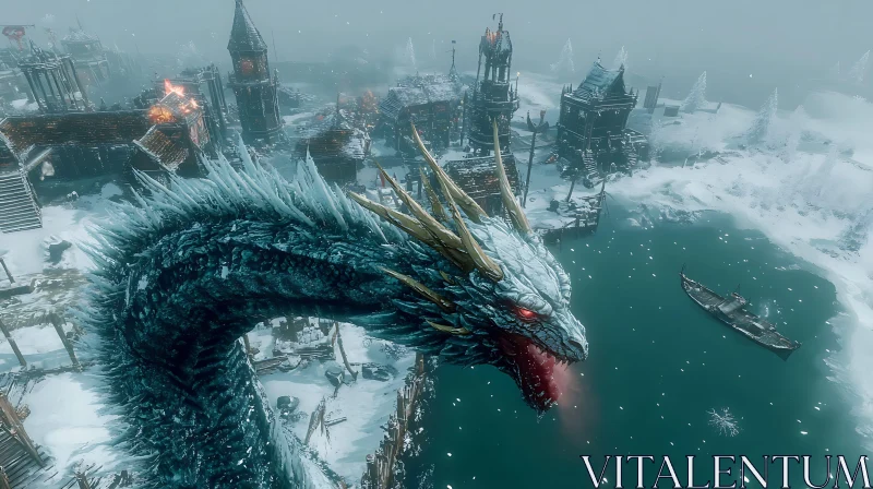 Winter Dragon's Reign Over Snowy Town