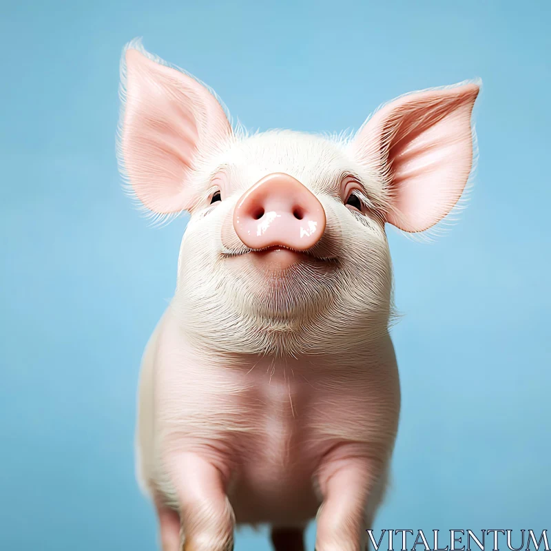 Happy Piglet Portrait on Blue Background