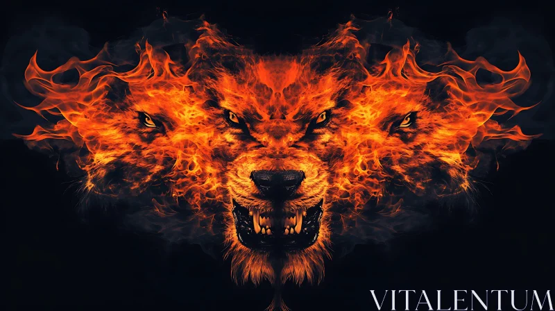 Fierce Fiery Wolf Face in Abstract Art