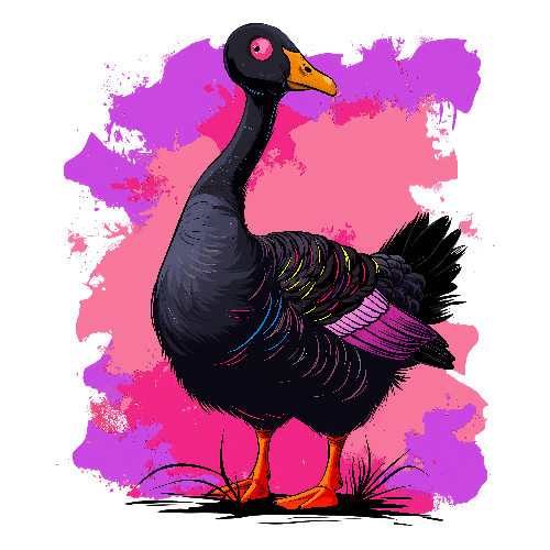 Bold Graphic Goose T-Shirt Design with Pink and Purple
