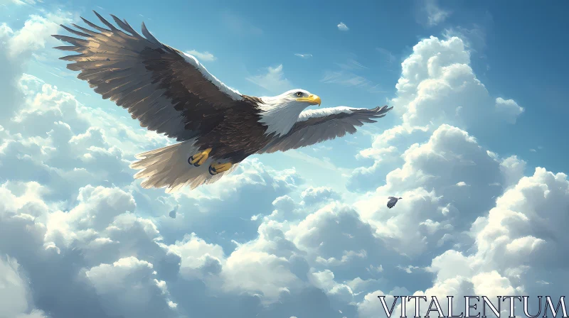 Eagle Gliding Through Clouds