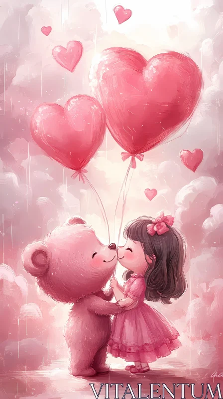Tender Moment with Heart Balloons AI Image