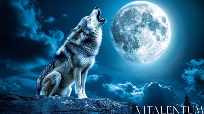 Captivating Night Scene: Wolf Howling at the Moon