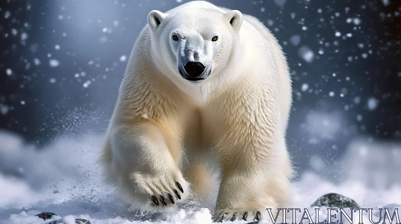 White Polar Bear Walking in Snow